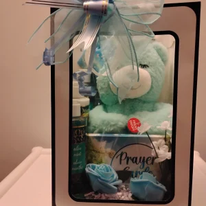 Blue praying bear Gift Basket